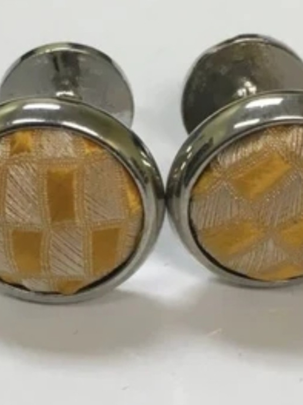 Silver-Tone Cufflinks with Yellow Fabric Inset
